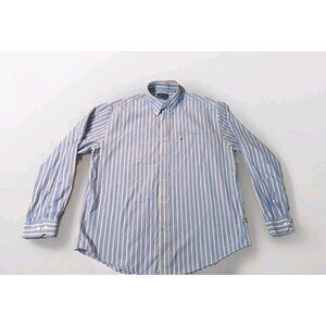 Nautica Mens Blue Yellow Striped Long Sleeve Classic Fit Button Front Shirt 16.5